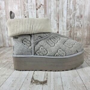 UGG Classic Mini Regenerate Grey Felt Platform Boots Womens 9 1144051‎